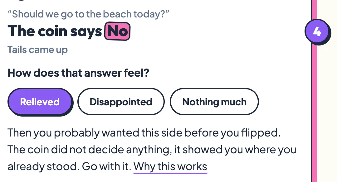 The result card showing the question and the answer, with reaction buttons
