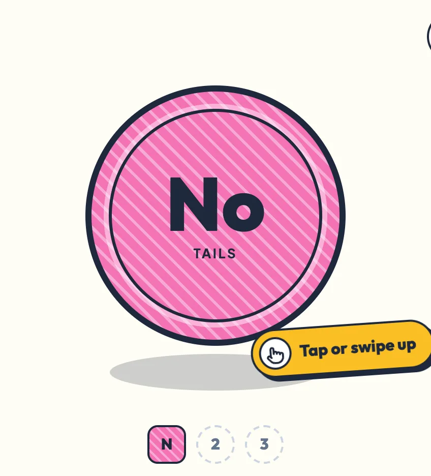 The markers under the coin during a best of 3, showing the result of each flip