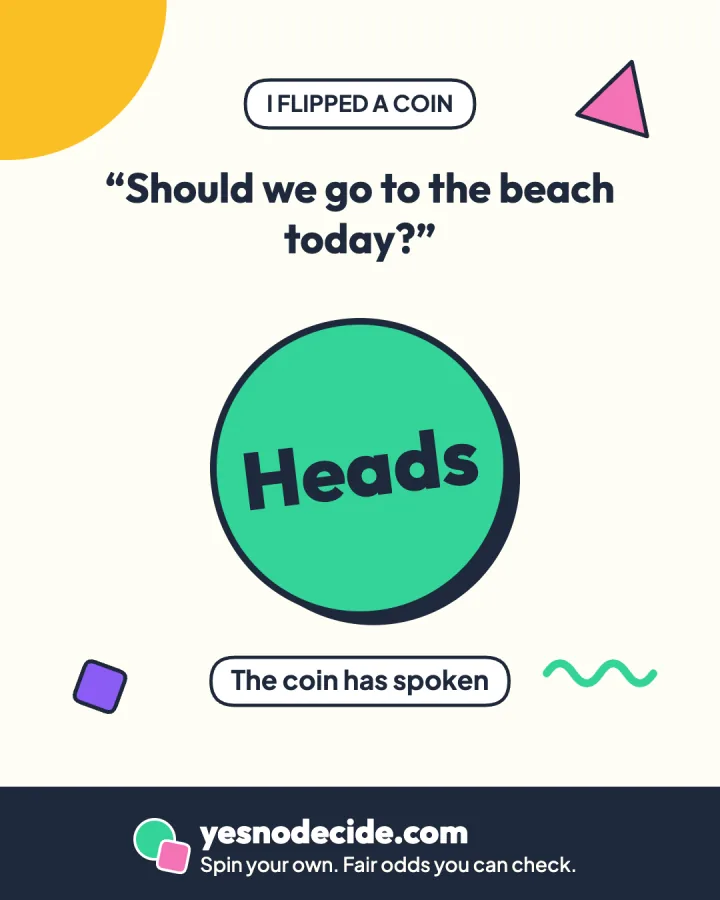 An example share image reading I flipped a coin, with a large Heads sticker
